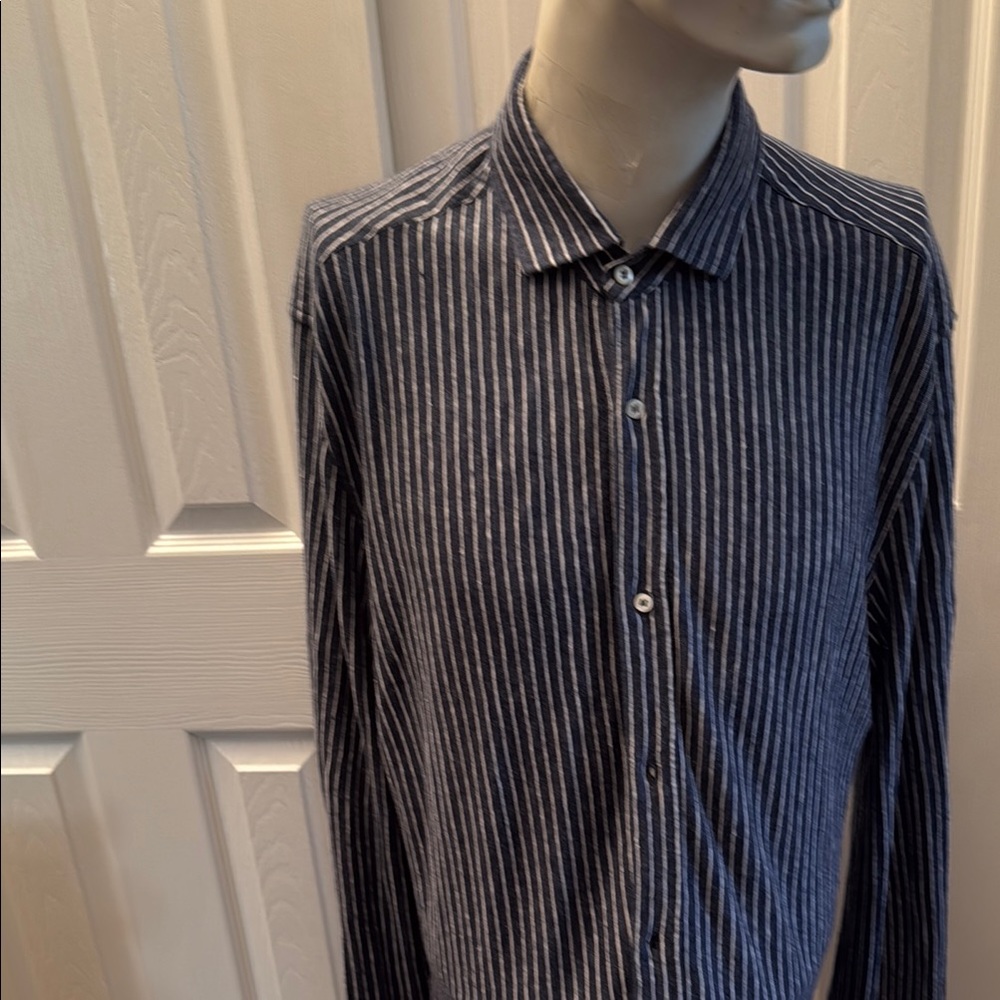 Brunello Cucinelli Blue Striped Casual Shirt